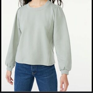 Free Assembly Long Sleeve Green XS Cotton-Polyester Blend Top‎